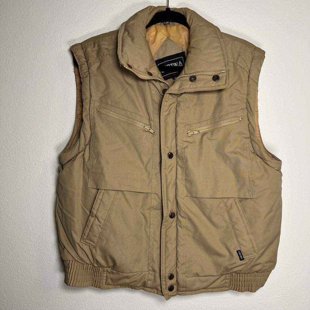 Cortina men's vintage beige insulated collared puffer button up vest